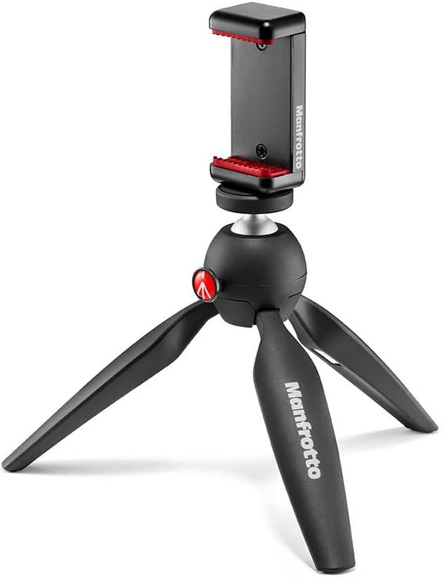 Manfrotto Mini Tripod with Universal Smartphone Clamp, Made in Italy, for iPhone with or Without Case, CSC, Vlogging, Videography, MKPIXICLMII-BK by Unknown