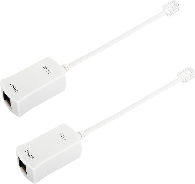 Uvital DSL Filter for Landline Phone, 2 Pack DSL Phone Filter RJ11 6P2C | in-line ADSL Filters for Interference Elimination (White), Answering Machines/Fax Machines Compatible-Single 2C Line by Uvital