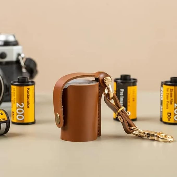 Leather 35mm Film Case Keychain, 35mm Film Holder Film Canisters with Caps for Film Photography & Gifts, H 1.96inch / 5cm (Brown) - Image 2