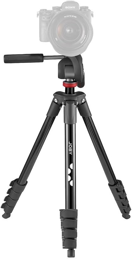 Joby Compact Advanced, Camera Tripod with 3-Way Head, Universal ¼-20” Quick Release Attachment and Carrying Bag, for CSC, DSLR, Mirrorless Camera, Smartphone, Colour: Black by JOBY