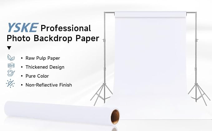 YSKE-Seamless White Paper Backdrop Roll For Photography, Photo Background, And Photoshoot Cover–Roll Of Paper With Backdrop Cover For Background Stand,Thick Anti-Wrinkle Matte.(53''x32.8'Arctic White) - Image 3