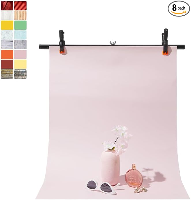 8PCS Flat Lay Backdrop Paper with T-Stand, 22x34 Inch Double Sided Wooden Marble Photography Backgrounds Paper, 8 Packs 16 Pattern Photo Props Rolls for Food Product Tabletop Blog Pictures by EOAJAFOU