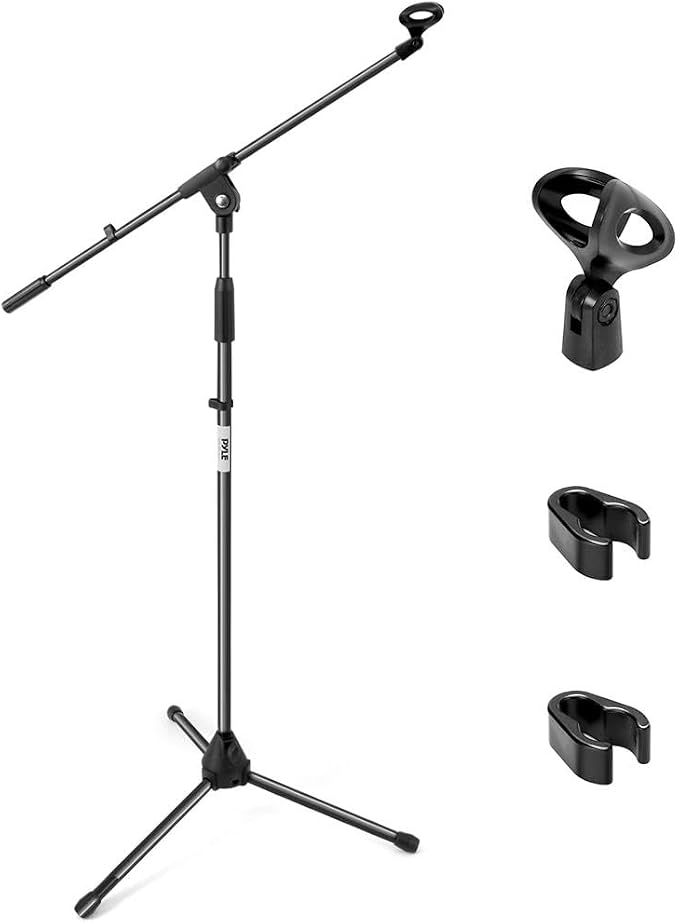 Pyle Foldable Tripod Microphone Stand - Universal Mic Mount and Height Adjustable from 37.5'' to 65.0'' Inch High w/ Extending Telescoping Boom Arm Up to 28.0'' - Knob Tension Lock Mechanism PMKS3 by PyleUSA
