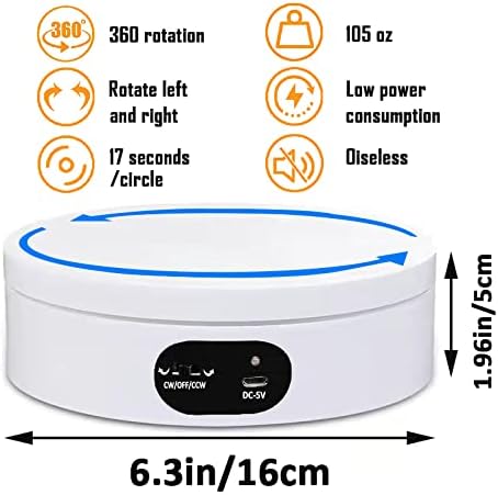 YVV Electric Rotating Display Stand 360°Automatic Mute Photography Rotating Turntable Stand,Cup Display Turner Stand, Rotating Base for Glitter Tumblers Making Supplies Spinner, Record Video 16CM - Image 6