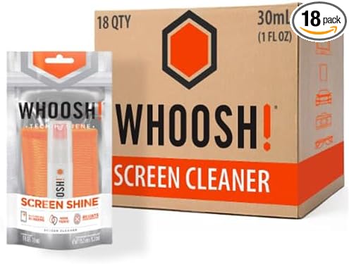 WHOOSH! Screen Shine Go – Refillable Screen Cleaner Kit, Set of 18, 1 fl oz | Includes 18 – 6x6" Microfiber Cloths, TSA Approved for Travel, For MacBook, Phone, iPad & Eyeglasses, For Bulk/Business Use by WHOOSH