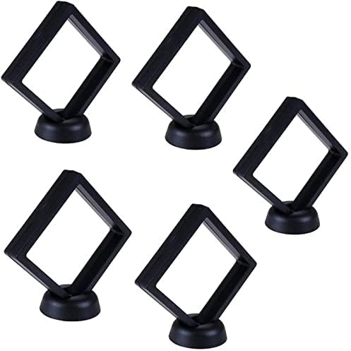 5 Pcs 3D Floating Frame Display Holder with Stands, Thin Film Jewelry Storage Box Coin Display Case, PE Suspension Frames Container for Medallions Stamps Chip Pin Butterfly Specimens (2.5 x 2.5in) - Image 2