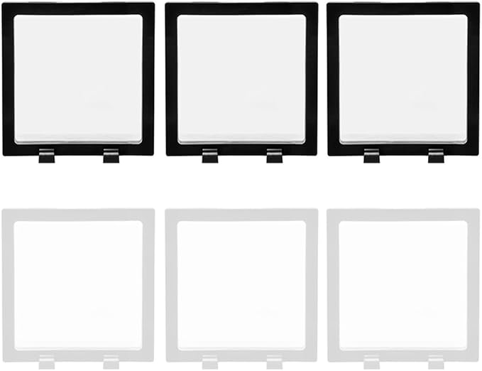 6 Pcs 3D Floating Display Case Frame Display Holder Stands Transparent PE Film Storage Box for Jewelry Challenge Coin Medal Antique 5.51 x 5.51 x 0.8 inch Black and White by JZTang