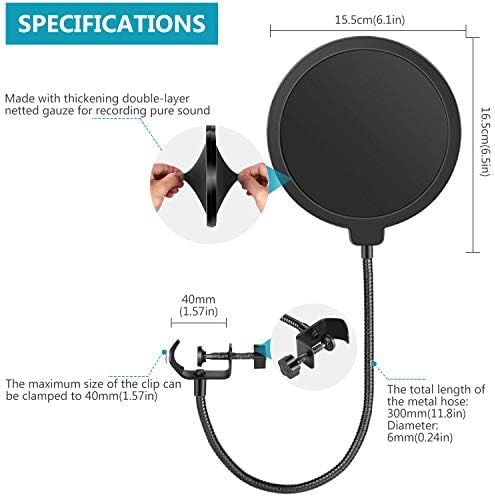 Neewer Professional Microphone Pop Filter Shield Compatible with Blue Yeti and Any Other Microphone, Dual Layered Wind Pop Screen With A Flexible 360 Degree Gooseneck Clip Stabilizing Arm | Compatible with Blue Yeti and Other Mic, Dual Layered Wind Pop... - Image 4