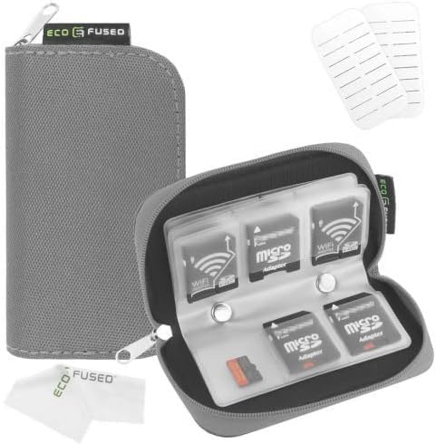 Eco-Fused Memory Card Case - Fits up to 22x SD, SDHC, Micro SD, Mini SD and 4X CF - Holder with 22 Slots (Grey / 22 Slots - 1 Pack) by Eco-Fused