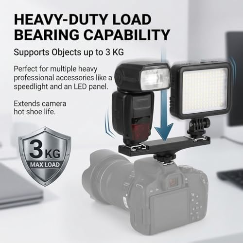 Hot Shoe Splitter, Multifunctional Hot Shoe Flash Light Bracket, Hot Shoe Mount Plate Adapter, High Loading Accessories for Camera Camcorder (for) - Image 6