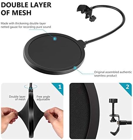 Neewer Professional Microphone Pop Filter Shield Compatible with Blue Yeti and Any Other Microphone, Dual Layered Wind Pop Screen With A Flexible 360 Degree Gooseneck Clip Stabilizing Arm | Compatible with Blue Yeti and Other Mic, Dual Layered Wind Pop... - Image 7