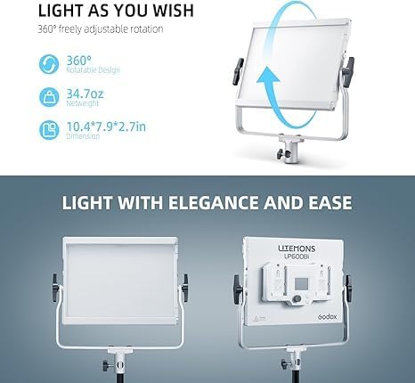 Godox LP600Bi Led Video Light Panel Light with Barndoor, 2-Pack Bi-Color 2800K~6500K 65W Soft Lights with Light Stand, APP Control CRI96+ 9020Lux LED - Image 6