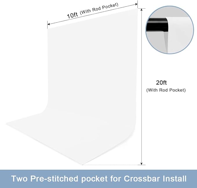 10X20ft White Photo Backdrops for Photography, LCUIRC Two Rod Pocket Backdrops Curtain for Parties, Polyester Background with 4 Clamps for Product Protrait Photoshoot or Parties Decoration - Image 2