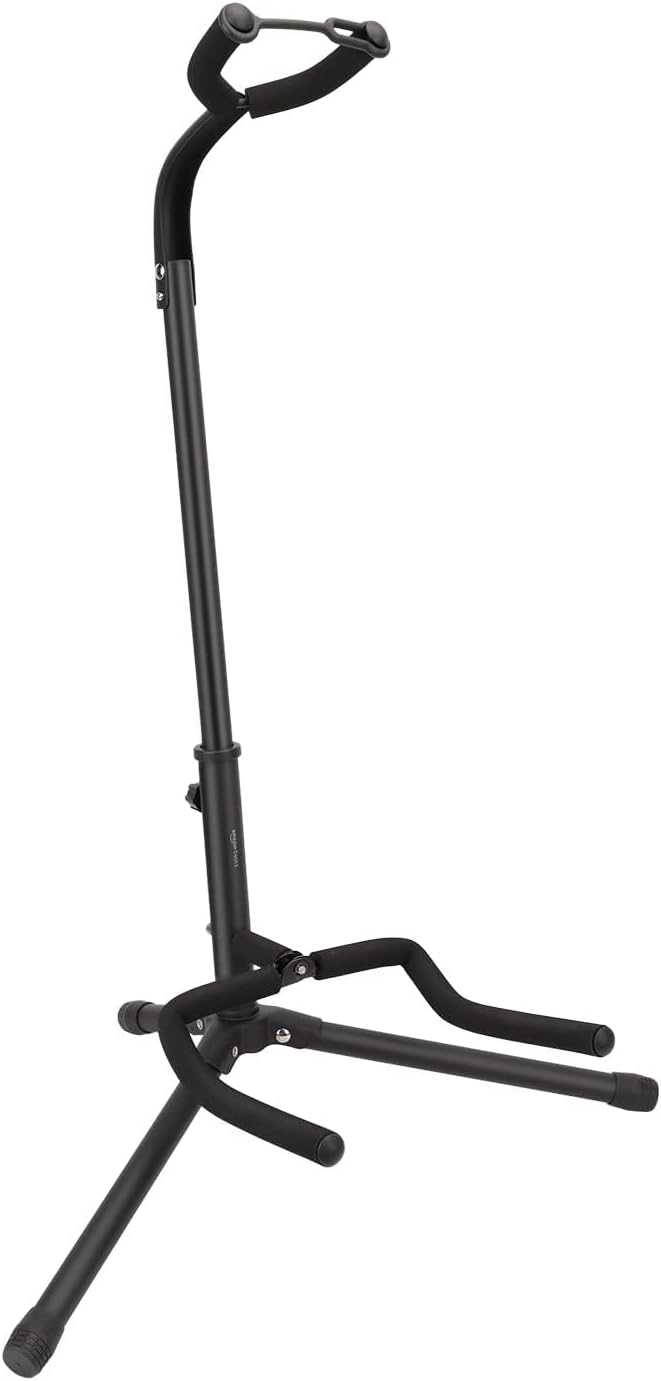 Amazon Basics Height Adjustable Foldable Guitar Stand with Secure Support, Padded Non-Slip Floor Stand for Acoustic, Electric, Bass and Banjos, Portable Display Stand, Black by AmazonBasics
