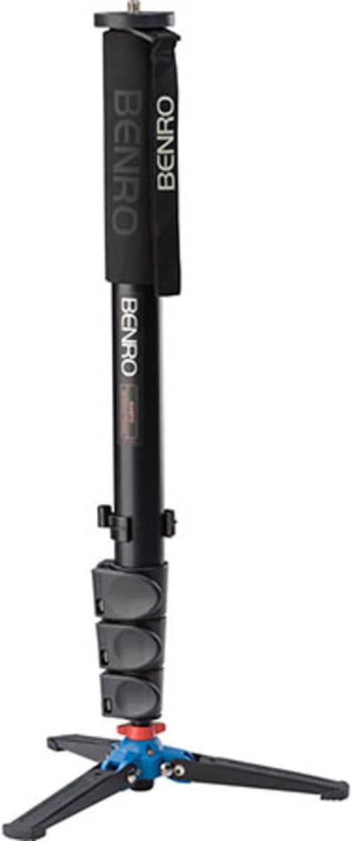 Benro 4 Section Aluminum Monopod with 3-Leg Locking Base, Flip Lock Legs, 22" Maximum Height, 44.1 lb. Load Capacity- Black (A48FD) by Benro