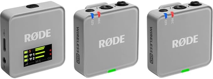 RØDE Wireless GO (Gen 3) 2-Person Compact Digital Wireless Microphone System/Recorder | 2.4 GHz, Stone Bundle with GO Handheld Mic Adapter + Lavalier Microphone + Furry Windscreen + Cloth (5 Items) - Image 2