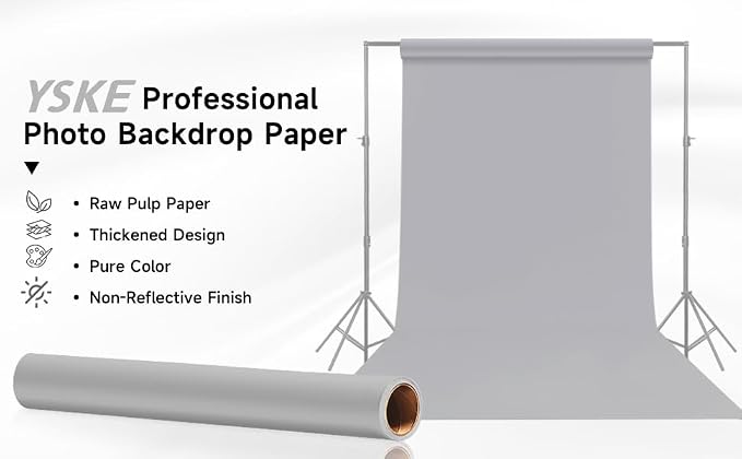 YSKE-Seamless Grey Paper Backdrop Roll for Photography, Photo Background, and Photoshoot Cover–Roll of Paper with Backdrop Cover for Background Stand,Thick Anti-Wrinkle Matte((106.9''x36' Grey - Image 3