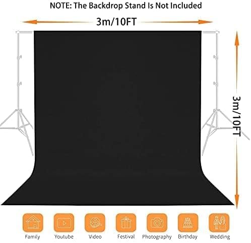 10x10 FT Black Photo Backdrop 100% Polyester Photography Background | Non-Reflective, Wrinkle-Resistant, Foldable Washable Black Sheet for Professional Photoshoot Portraits Party Video Studio - Image 2