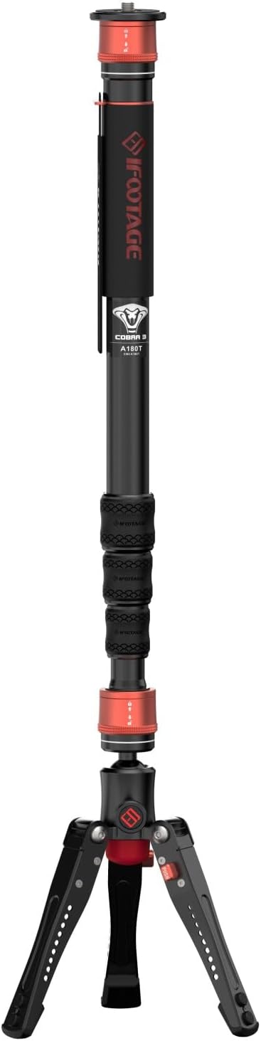 IFOOTAGE Cobra 3 A180T,Camera Monopod with Tripod Base,Aluminum Professional Video Monopod,Suitable for SLR Cameras and Camcorders(71") by IFOOTAGE