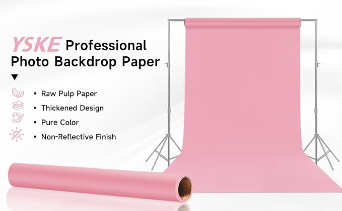 YSKE-Seamless Pink Paper Backdrop Roll for Photography,Photo Background,and Photoshoot Cover–Roll of Paper with Backdrop Cover for Background Stand,Thick Anti-Wrinkle Matte(53''x16.4'Pink) - Image 3