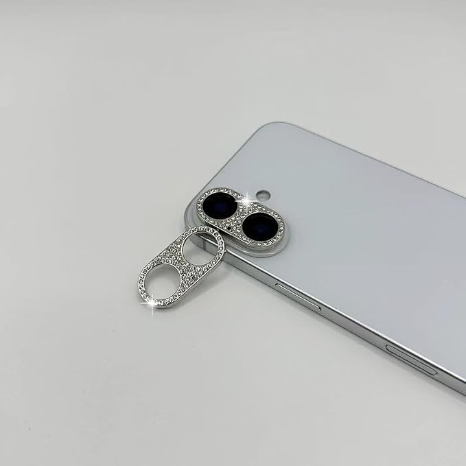 2 Pack Glitter Camera Lens Cover Protector for iPhone 17，Metal Bling Diamond Camera Lens Cover Sticker Protector (for iPhone 17-Silver) by GSRYPC