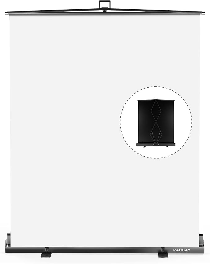 【Easy Set Up】 RAUBAY 59.8 x 82.7in Collapsible White Backdrop Screen | Portable Retractable Panel Photo Background with Stand for Video Conference, Photographic Studio, Streaming by RAUBAY
