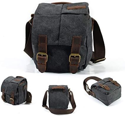 Small Camera Bag/Case, Vintage Canvase Leather Trim DSLR SLR Camera Shoulder Messenger Sling Bag - Image 7