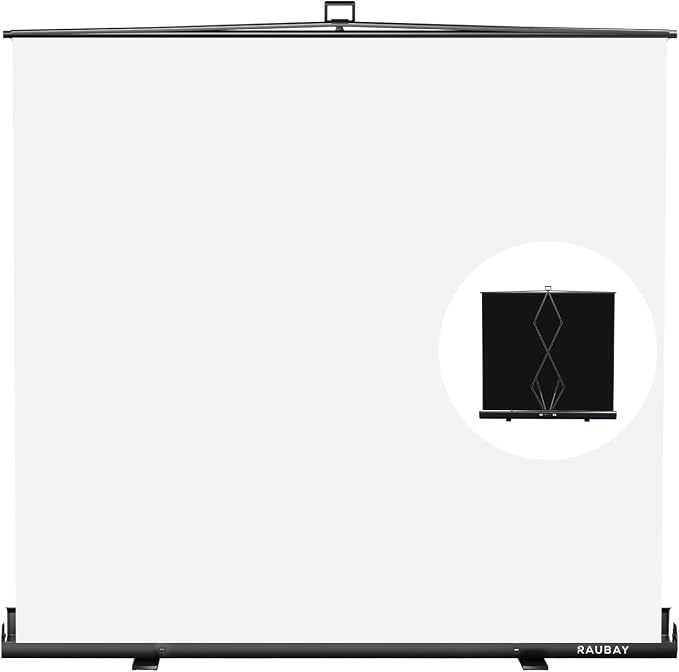 【Wider Style】 RAUBAY 78.7 x 82.7in Large Collapsible White Backdrop Screen | Portable Retractable Panel Photo Background with Stand for Video Conference, Photographic Studio, Streaming by RAUBAY