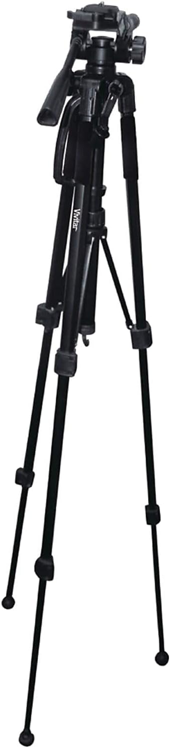 Vivitar 57-Inch Tripod, Three Way Fluid Pan Head, Quick Release Mount, Supports up to 5 Pounds of Weight, VIV-VPT-2457, Black,standard by Vivitar