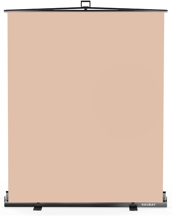 【Easy Set Up】 RAUBAY 59.8 x 82.7in Collapsible Beige Backdrop Screen | Portable Retractable Panel Photo Nude Background with Stand for Video Conference, Photographic Studio, Streaming by RAUBAY