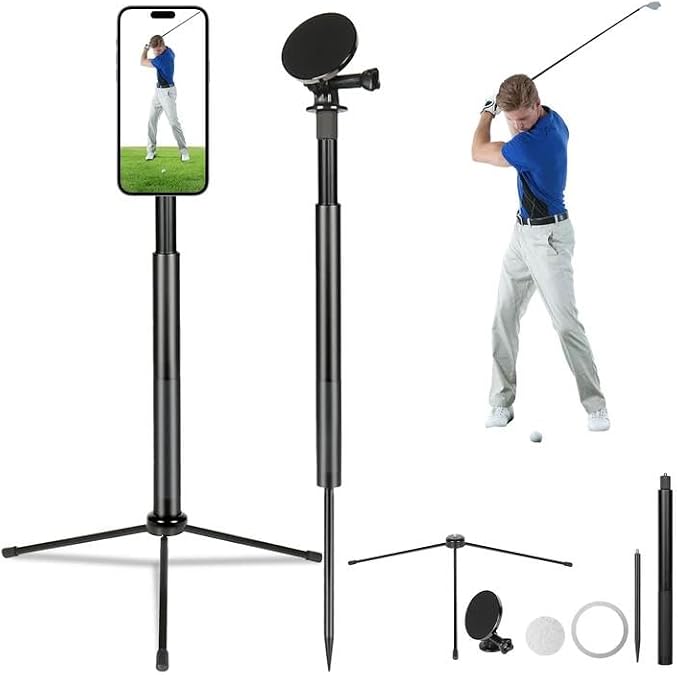 Golf Tripod & Monopod,Golf Swing Phone Holder,47.6" Magnetic Adjustable Aluminum Alloy Selfie Stick,Record Golf Swing and Training Aid,w/Spike Stake Mount,Compatible with All Phone Camera GoPro by Unknown