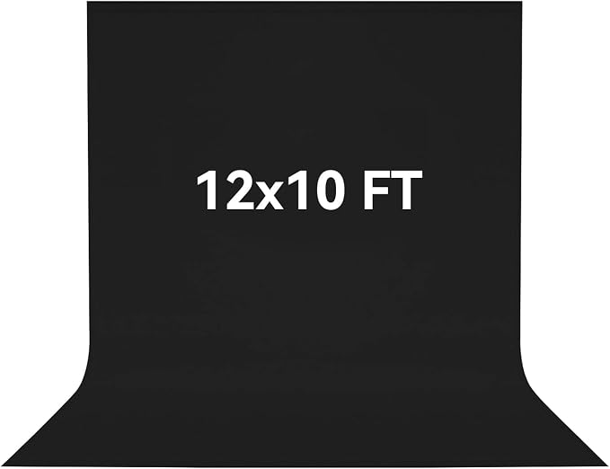 12x10 FT Black Photo Backdrop 100% Polyester Photography Background | Non-Reflective, Wrinkle-Resistant, Washable Large Black Sheet Backdrop for Professional Photoshoot Portraits Video Studio by Vevelux