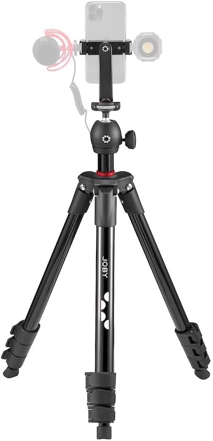 JOBY Compact Light Kit, Smartphone/Camera Tripod with Ball Head, Universal Smartphone Holder, Carrying Bag, for CSC, DSLR, Mirrorless Camera, Smartphone, Colour: Black, 1.5 Kg Capacity by JOBY