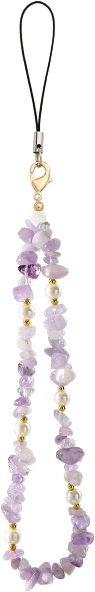 Natural Gemstone Phone Charms Wrist Strap Lanyard Beaded Phone Strap for Women Girls (Purple) by Poagoep