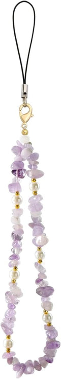 Natural Gemstone Phone Charms Wrist Strap Lanyard Beaded Phone Strap for Women Girls (Purple) by Poagoep