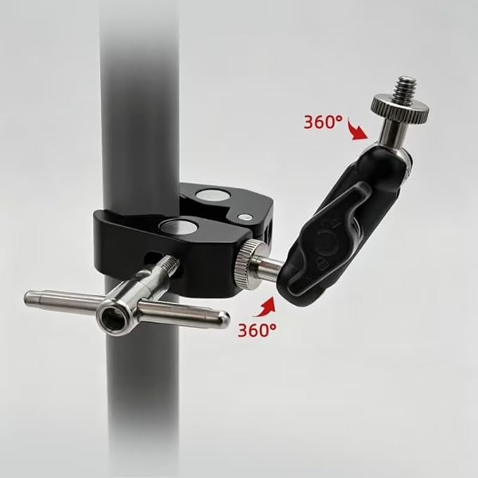 Super Clamp Mount with Dual Ball Head Magic Arm Heavy Duty Plastic Crab Compatible with GoPro, DJI Action 2, Insta360, Canon Nikon Sony Cameras, Field Monitor, LED Light, Microphone, Tube, Tripod - Image 7