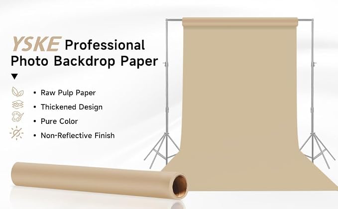YSKE-Seamless Beige Paper Backdrop Roll for Photography, Photo Background,Roll of Paper with Backdrop Cover for Background Stand,Thick Anti-Wrinkle Matte(53''x16.4',Beige/Tan) - Image 3