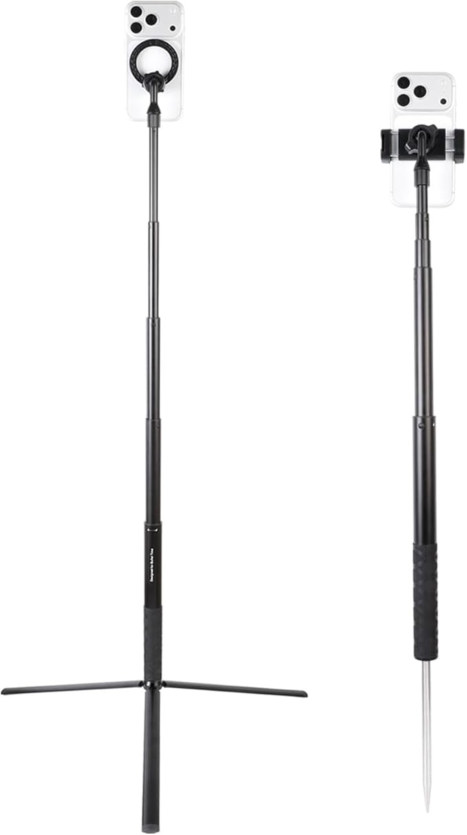 Ground Golf Monopod and Tripod Phone Holder Stand with Spike Stake, 46" Extendable Selfie Stick & Universal 1/4" Screw - Record Stable Hands-Free Golf Swing Videos for magsafe and All Smartphones by Unknown