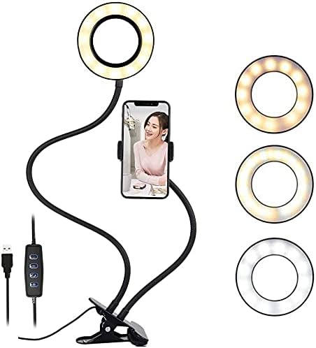 Clip on Light Reading Lights with Cell Phone Holder,Eye Protection Kids Desk Lamp, 360 ° Flexible Gooseneck Selfie Ring Light， LED Makeup Mirror Lights… (Selfie Ring Light with Cell Phone Holder) by CordlesLEDVanityMirrorLigh