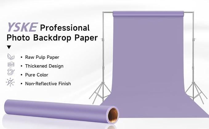 YSKE-Seamless Purple Paper Backdrop Roll for Photography,Photo Background,and Photoshoot Cover–Roll of Paper with Backdrop Cover for Background Stand,Thick Anti-Wrinkle Matte(106.9''x36' Purple) - Image 3