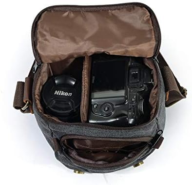 Small Camera Bag/Case, Vintage Canvase Leather Trim DSLR SLR Camera Shoulder Messenger Sling Bag - Image 5