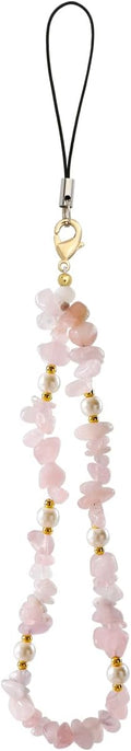 Natural Gemstone Phone Charms Wrist Strap - Cell Phone Lanyard Beaded Strap for Women Girls (Pink) by Poagoep