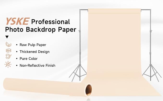 YSKE-Seamless Beige Cream/Ivory Beige Paper Backdrop Roll for Photography, Photo Background,Roll of Paper with Backdrop Cover for Background Stand,Thick Anti-Wrinkle Matte(106.9''x36' Ivory - Image 3