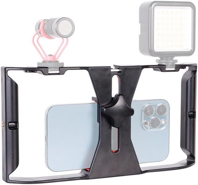 Smartphone Video Cage Rig, HuaerHui Handheld Phone Video Filmmaking Vlogging Stabilizer Grip Tripod Mount Fits Most Phones, with Cold Shoe Mounts, 1/4in Screw Holes to Connect LED Lights/Microphones by Unknown