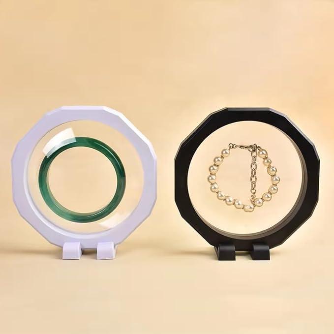 4 Pcs Octagonal Shape 3D Floating Display Case Frame Display Holder Stands Inner Round PE Film Storage Box for AA Coin Jewelry Challenge Coin Medal Antique 5 x 5 inch Black and White - Image 7