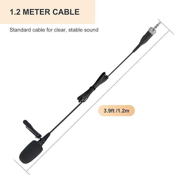 Lavalier Microphone, Cardioid Condenser Clip On Microphone, Lapel Microphone Compatible with Sennheiser Microphone Wireless System, 3.5mm Screw Lock Plug, Ideal for Lectures, Theater, Actors - Image 4