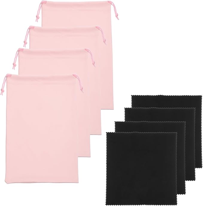 Ski Goggle Bag, Microfiber Bag with Cleaning Cloth Drawstring Pouch Soft Storage Sleeve Case Protection 4 Pcs & Pink-Fitting for (Snow Swimming Goggle/Sunglasses/Camera) by YELARXI