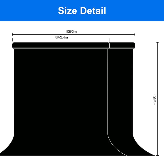 Joccun 8X10FT Black Backdrop Background for Photography,Polyester Backdrop Curtain Background Screen for Photography,Photoshoot,Video Recording,Studio(8X10ft,Black) - Image 6