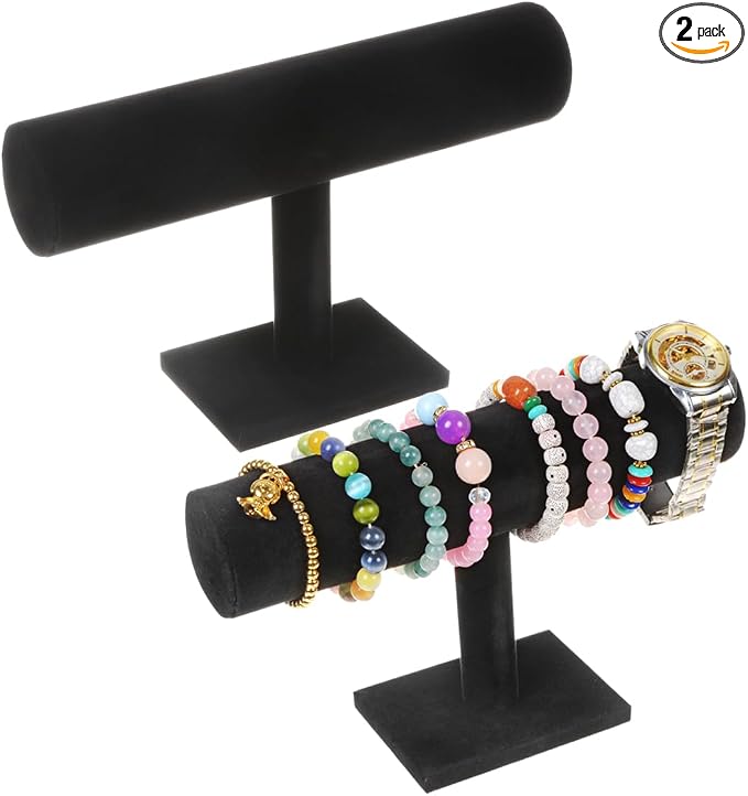 TENINYU Hovering T-Bar Bracelet Necklace Earring Bangle Pendants Anklet Tower Watch Key Jewelry Display Stand for Home Organization (Black Velvet 2Pack) by TENINYU