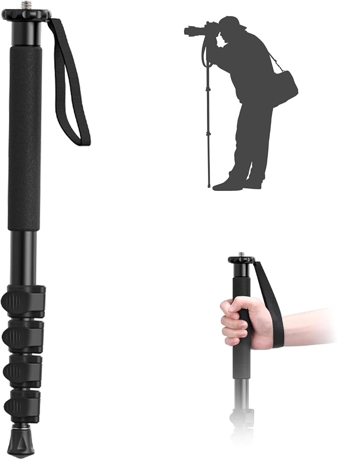 ULANZI TB12 61-Inch Camera Monopod - Portable Tripod & Monopod Photography Stick with 5-Section Height, Aluminum Compact Travel Camera Stick for Canon, Nikon, Sony Mirrorless, DSLR, Easy to Carry by ulanzi